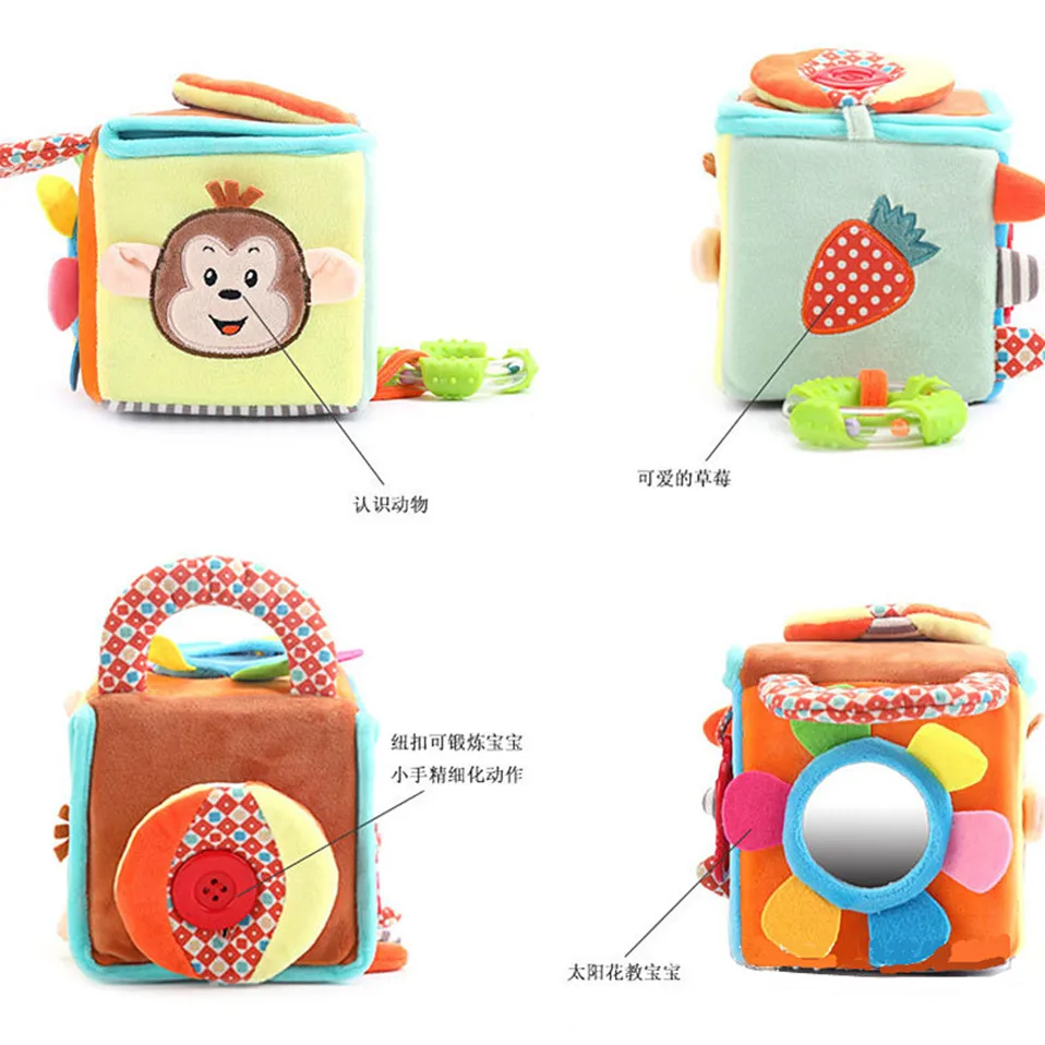 Детская игрушка плюшевая мягкий куб для 0-12 месяцев детская ткань строительный блок игрушечная коробка Мягкая погремушка для раннего развития сенсорная головоломка