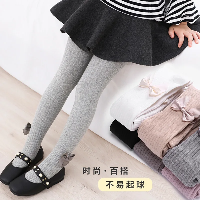 

Girls' Knitted Pantyhose Children Bow Vertical Striped Leggings mian bao White Dance Pantyhose Hose Socks