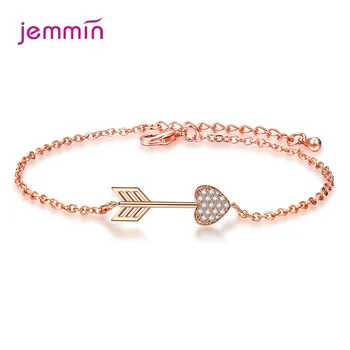 

New Classic Rose Gold Arrow Cubic Zirconia Heart 925 Sterling Silver Link Bracelets For Women Romantic Anniversary Love Jewelry