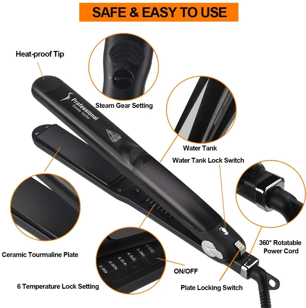 Konmison Steam Hair Straightener Ceramic Vapor Hair Flat Iron Seam Hair Straightening Iron Curler Steamer Hair Styling Tool 3