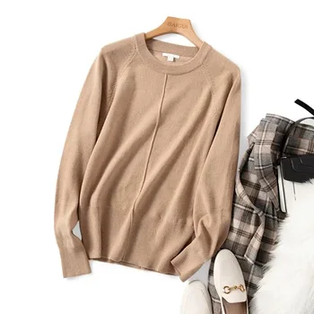 

Women Sweater Early Spring New Loose Vertical Stitching Round Neck Knitted Sweater