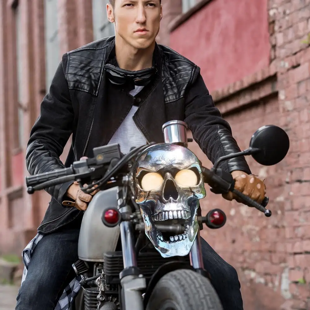 

Передняя Светодиодная лампа в виде черепа для мотоцикла, украшение для мотоцикла из смолы в стиле ретро, Светодиодная головка в виде черепа, аксессуары для украшения мотоцикла