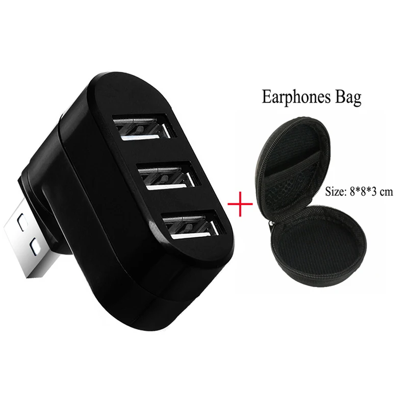 Black With Bag Мини usb-хаб 3 порта USB 2,0 сплиттер прямой вставки поворот портативный тонкий хаб для iMac настольных ноутбуков Аксессуары OTG адаптер - Цвет: Black With Bag