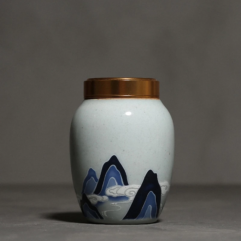 

PINNY Retro Vintage Mountains Tea Jar Chinese Kung Fu Tea Accessories Ceramic Tea Caddy Food Storage Containers