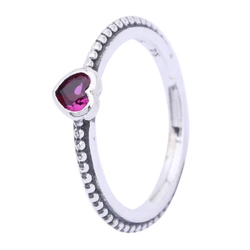 

Authentic 925 Sterling Silver Ring One Love Golden-Red Synthetic Rings For Women Wedding Party Gift Fine Jewelry