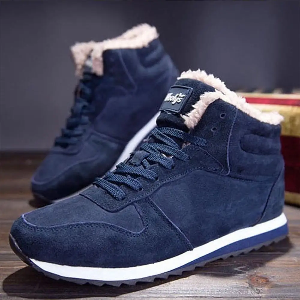 

Winter Men Boots Warm Fur Men Snow Boots Lace-Up Solid Ankle Boots Round Toe Plush Outdoor Men Casual Sneakers Plus Size 36-48
