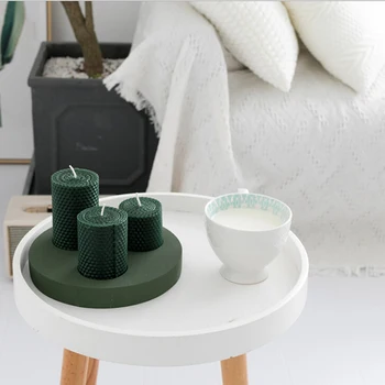 

European Style Retro Color Candlestick Round Wood Tray Candlesticks Table Decoration Candle Stand Dessert Tray Photography Props