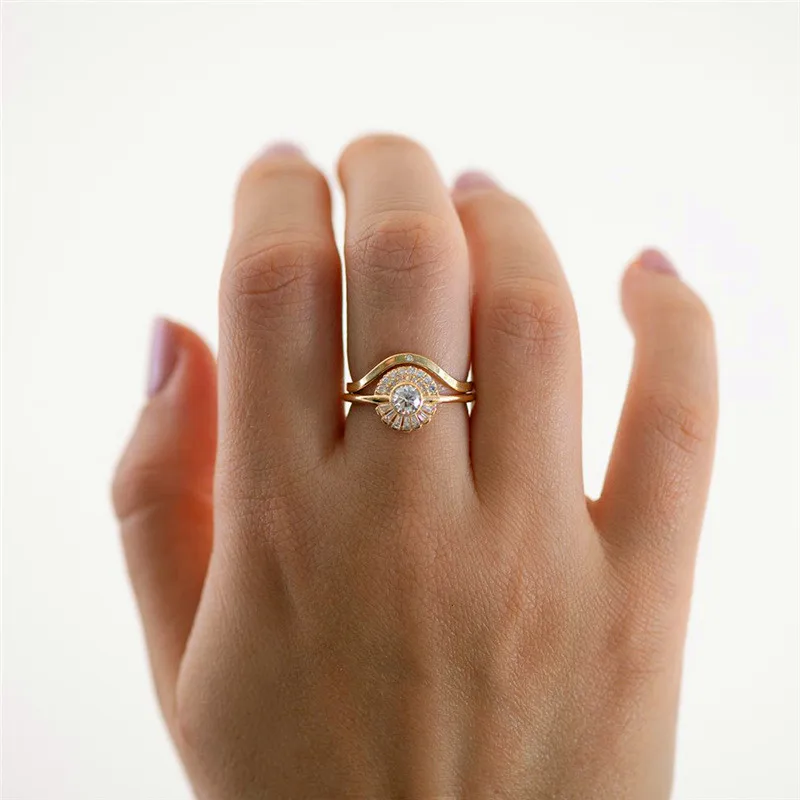 Cute Female Small Thin Geometric Ring Fashion Yellow Gold Color Wedding Ring Vintage Promise Engagement Rings For Women