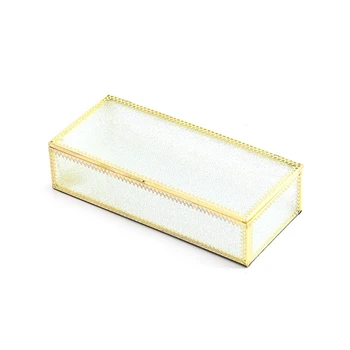 

Golden Vintage Glass Lidded Box Edge Bracelet Keepsake Decorative Jewelry Displa 53CB
