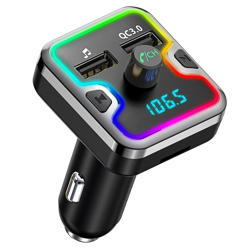 Автомобильный Bluetooth fm-передатчик 7 цветов со светодиодной подсветкой Bluetooth автомобильный адаптер с громкой связью Qc3.0 автомобильное зарядное устройство Поддержка Usb Di
