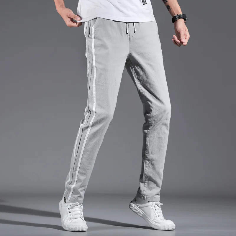 2019 Summer Thin Youth BOY'S Straight-Cut Pants Korean-style Striped Slim Fit Lace-up Casual Men's |