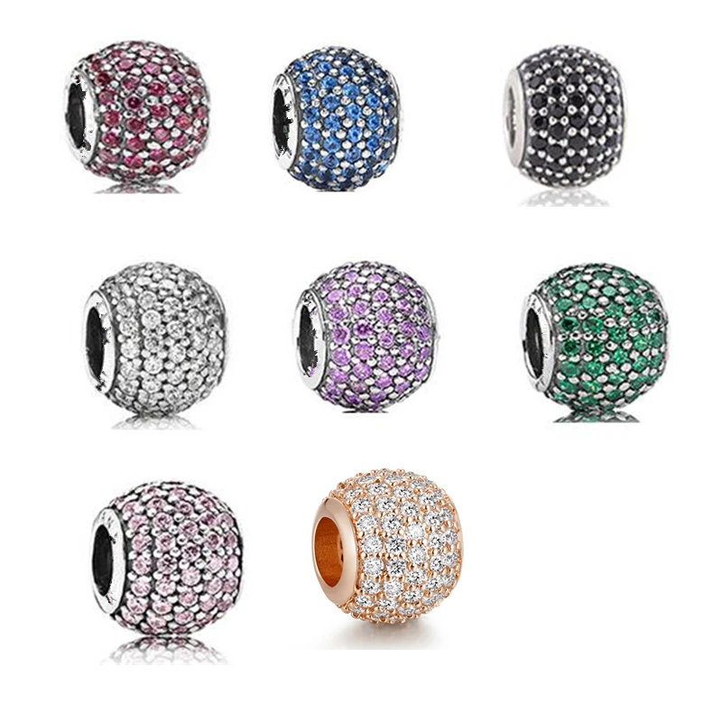 

All Color Sparking Pave Stones Charm Woman DIY Beads For Jewelry Making Sterling Silver Jewelry Fits For Beaded Bracelets