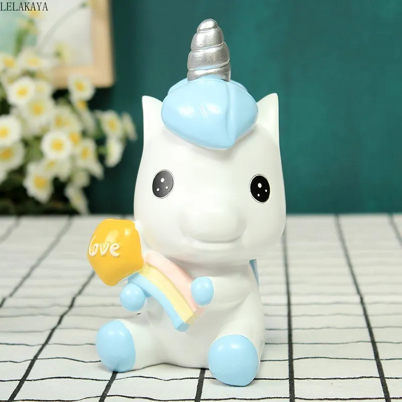 Cartoon Rainbow Unicorn Piggy Bank Creative Printed Resin Animals Horse Coin Money Saving Boxes Lovely Decoration Gift For Kids 5
