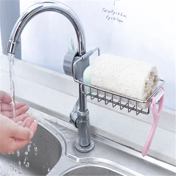 

Stainless Steel Faucet Rack Kitchen Bathroom Drain Rack Multi-Function Dish washing Sponge Storage Rack