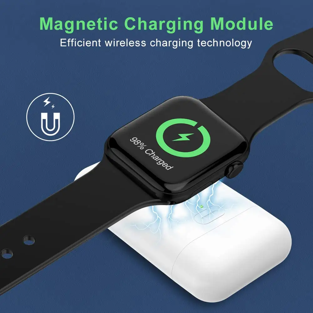 Универсальное беспроводное мини зарядное устройство 1000 мАч для Apple watch 6 SE 5 4 3 2 1