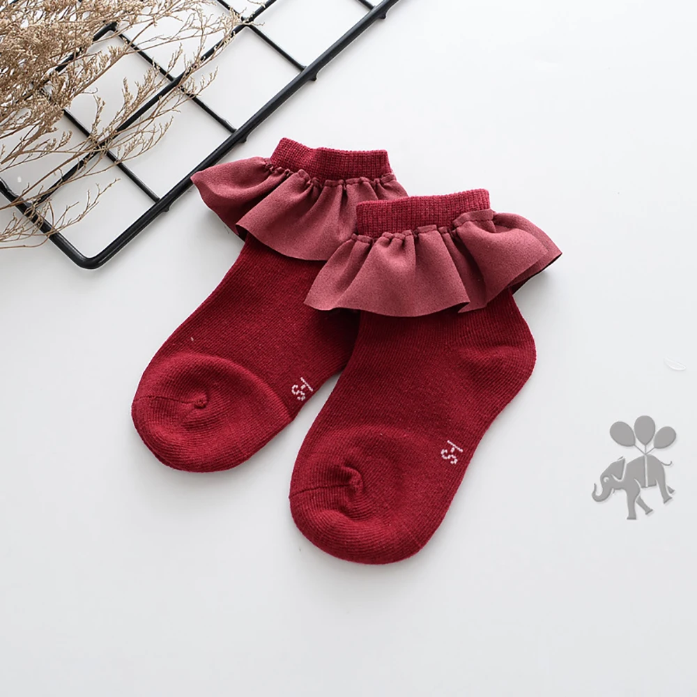 Красный HE Hello Enjoy/4 цвета, детские короткие носки с кружевным рантом, забавные вязаные милые носки для новорожденных девочек 16-18 см - Цвет: Красный
