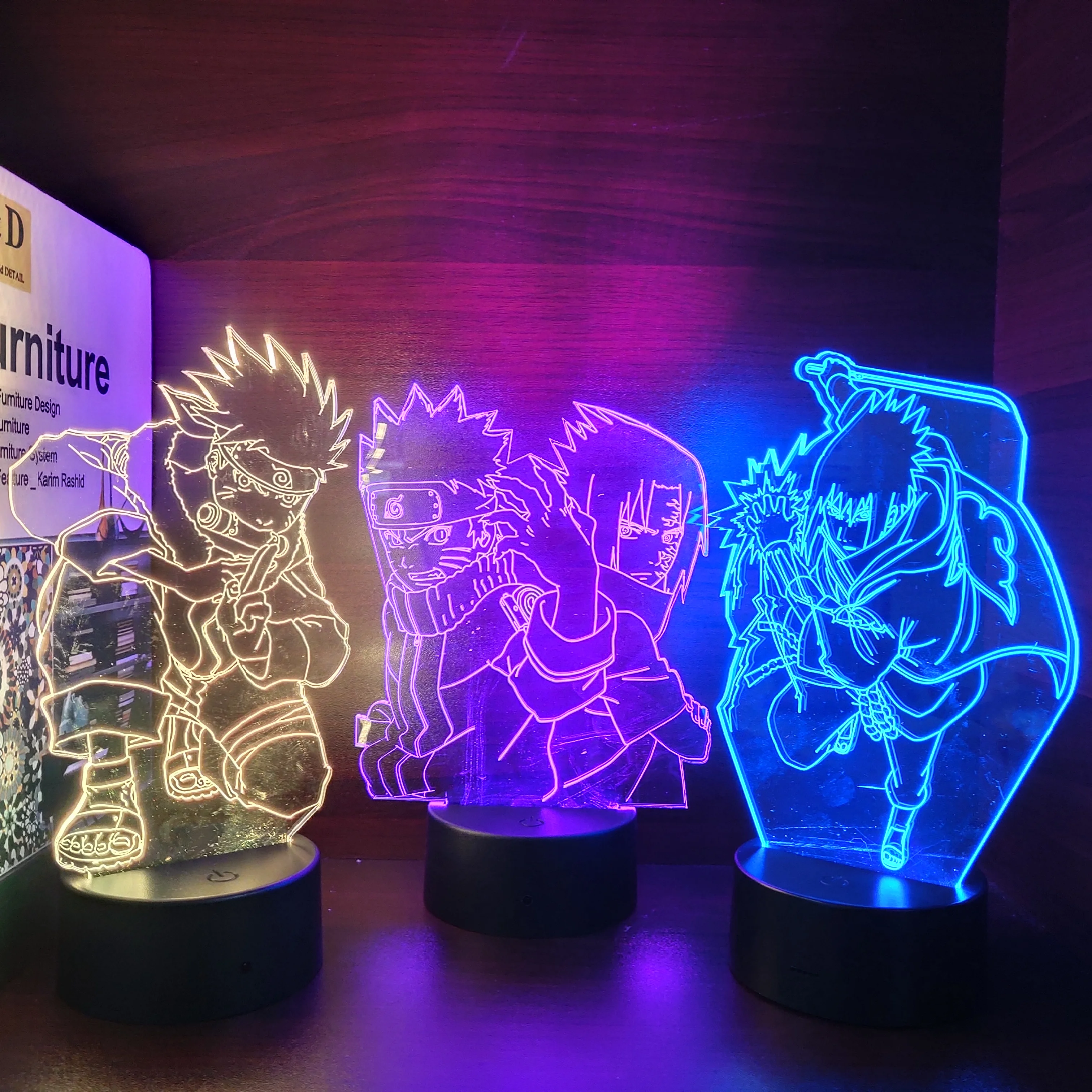 Аниме лампа Наруто Sasuke Jirayai Minato Obito Kakashi 3D ночник 7 меняющихся цветов Светодиодная