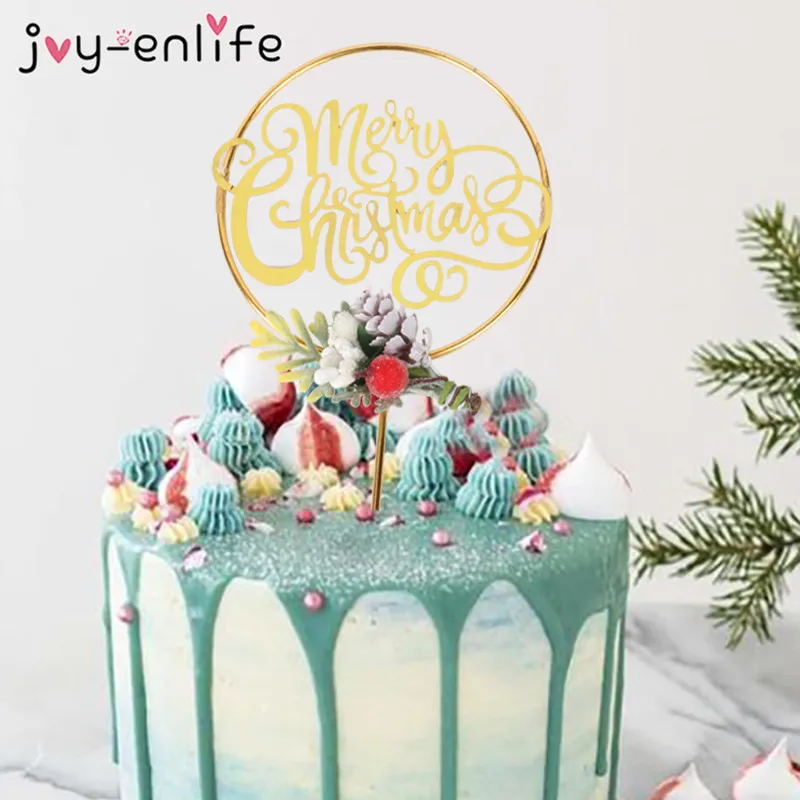 

Merry Christmas Acrylic Cake Topper Xmas Floral Cupcake Toppers Christmas Home Cake Decoration New Year Baking decor kerst noel