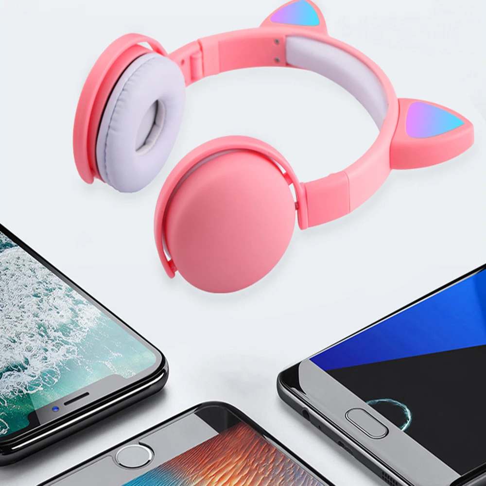 Cute LED Light Cat Ear Wireless Headphones Kids Girl Bluetooth 5 0 Music Stereo Headset Noise Cancelling Earphones With Mic Gift