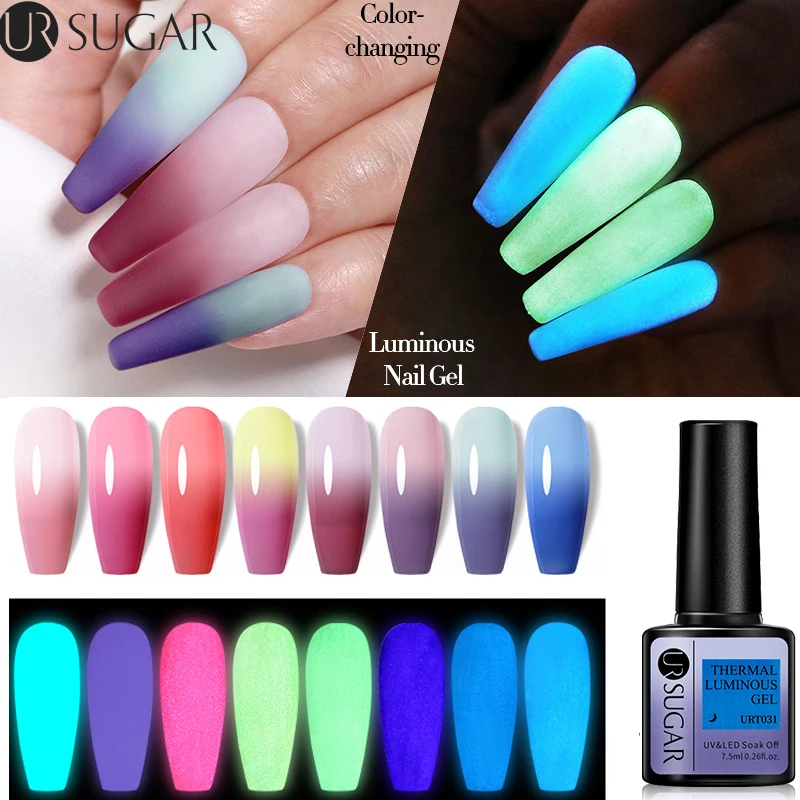 UR SUGAR 7.5ml Luminous Thermal Gel Nail Polish 2 In 1 Color Changing Glow in Dark Soak Off Manicuring UV Gel Nail Art Varnish