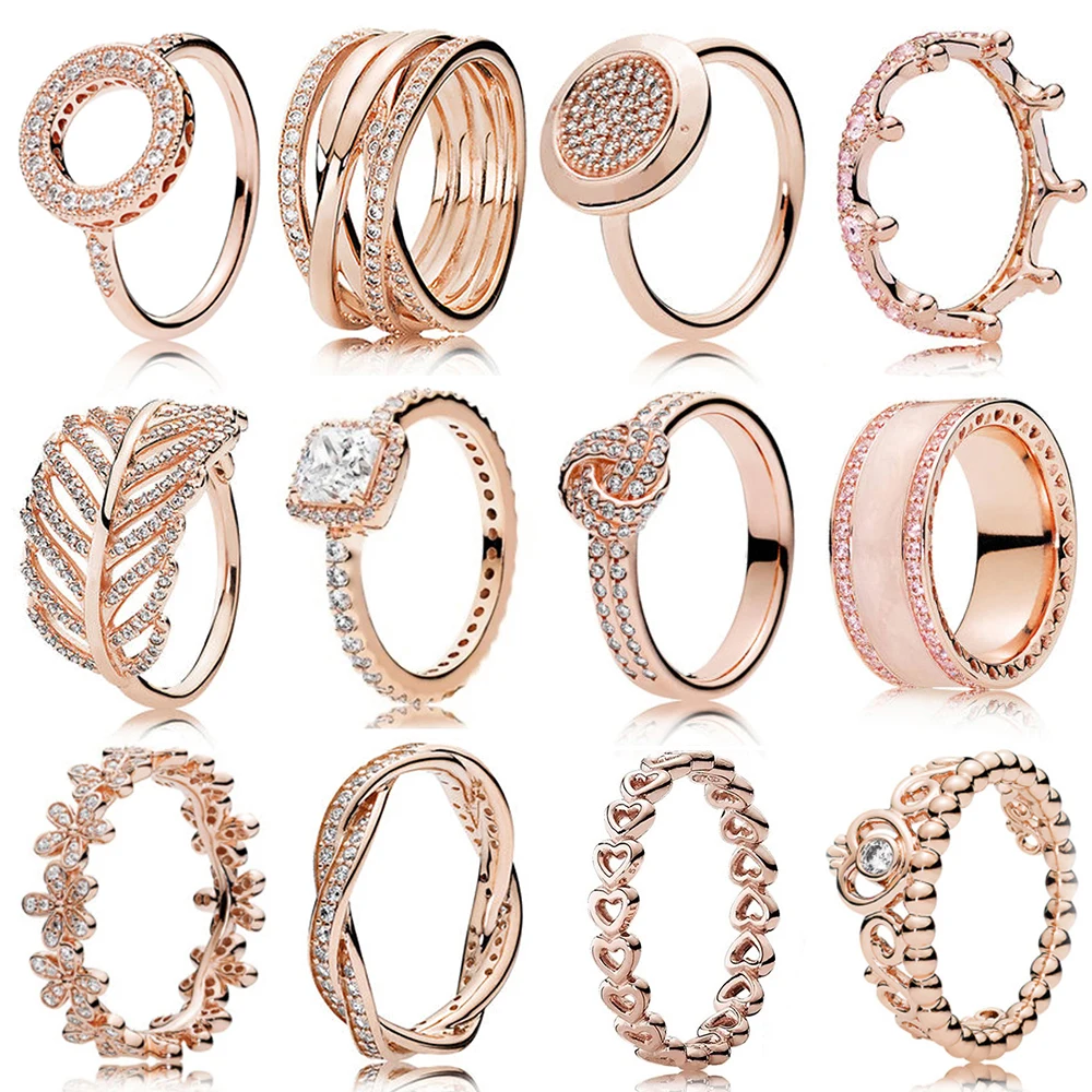 Goedkoop KAKANY 925 Sterling Zilver Rose Goud Ronde Crown Hart Vormige Clover Ring Originele Hoge Kwaliteit 11 Mode sieraden DIY