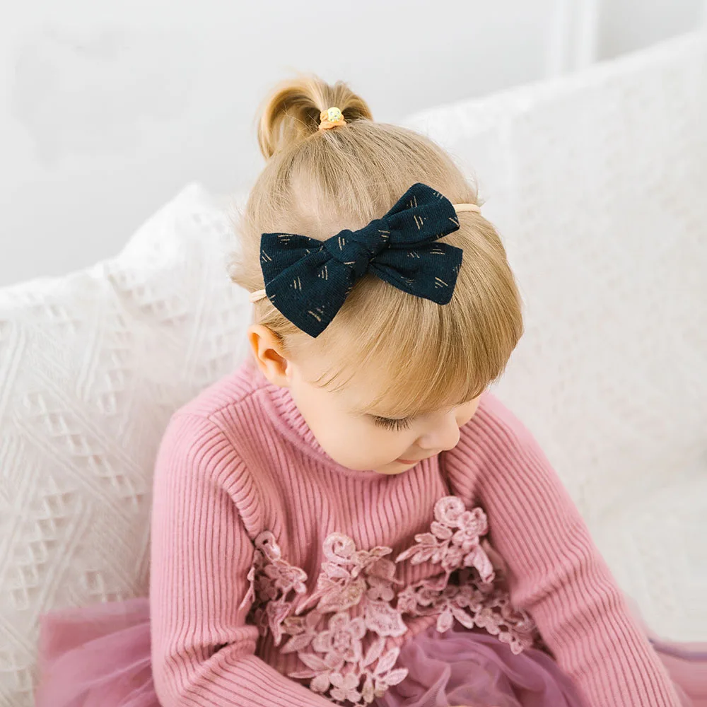 

1pcs Handmade Fabric Bow Headbands or Hair Clips for girls, Solid Cute Elastic Nylon Bow Headband Hairpins Hair Accessories