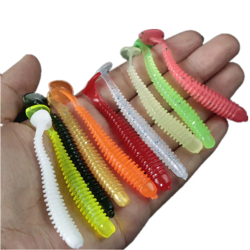 

2019 new 10 Colors 10pcs T Tail Artificial soft Soft fishing lure Bionics Bait Easy Shiner 50mm 0.7g Swimbaits Silicone