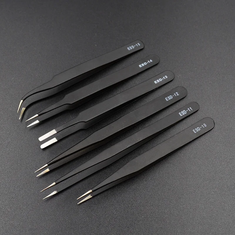 Anti-static ESD Stainless Steel Tweezers Maintenance Tools Industrial Precision Curved Straight Tweezers Repair Tools