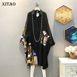 Xitao estilo coreano camisa plus size moda solta vintage retalhos mulheres tops tendência mangas morcego blusas femininas xj4754