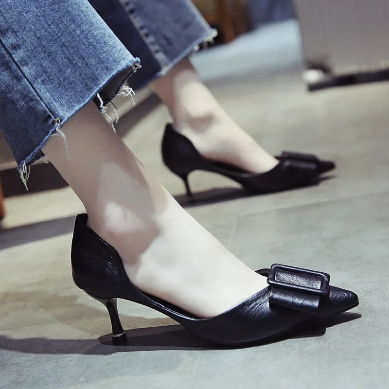 

High Heel Shoes Female Spring Summer 2019 New Style Fairy Wind Pointed-Toe Thin Heeled Hallow Versatile Work Shoe Shallow Mouth