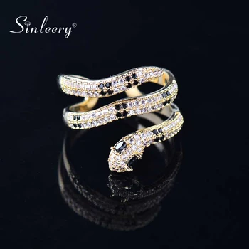 

SINLEERY Sparkling Multilayer Curved Snake Rings Yellow Gold Color Black Eyes Zircon Crystal Rings For Women Jewelry JZ666 SSP