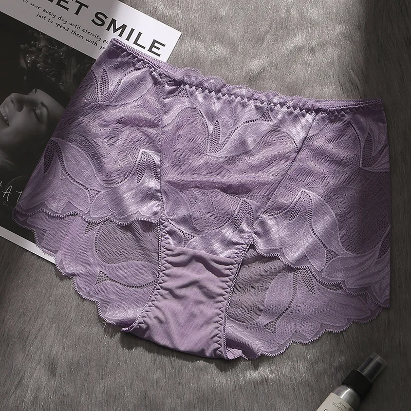 Лаванда Новое поступление Ropa interior femenina Нижнее белье женские трусики размера плюс 5XL модное кружевное прозрачное сексуальное нижнее белье с цветочным рисунком - Цвет: Лаванда