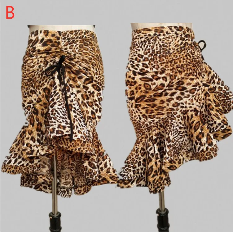 Leopard - B Необычные латинские танцевальные юбки для женщин Костюмы для латинских танцев юбка для самбы Танго женские танцевальные платья для выступлений танцевальная одежда - Цвет: Leopard - B