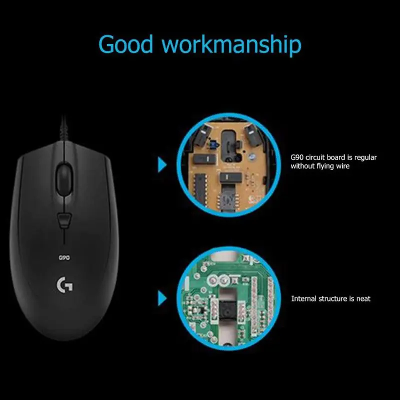 Игровая мышь logitech G90, проводная оптическая геймерская мышь 250-2500 dpi, компьютерная мышь, игры для ноутбука, настольного ПК