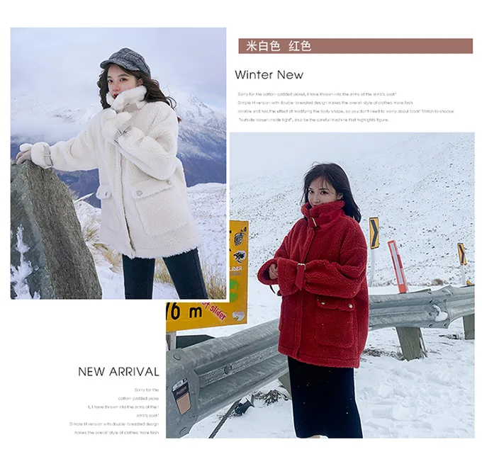 Фото фотосессия основной толчок шикарная овечья шерсть Off-white средней длины красивый стоячий воротник молния лучший друг плюшевая мотоциклетная куртка Wome