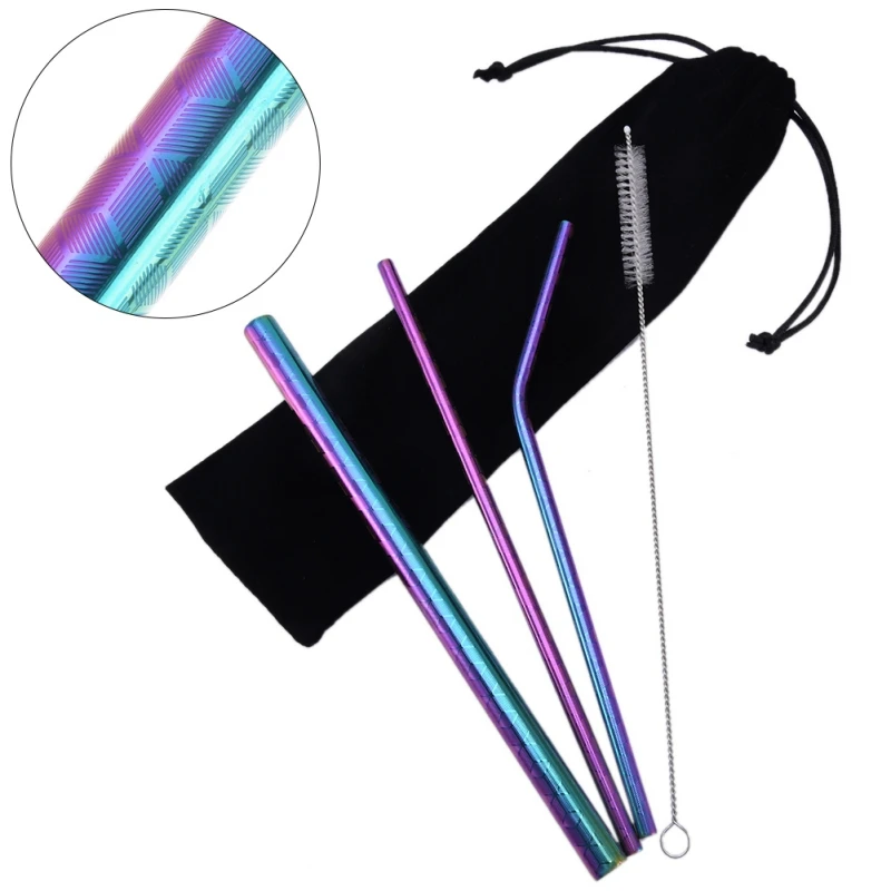 Reusable Drinking Straw Metal Stainless Steel Straw With Cleaner Brush For Home Party Barware Bar Accessories