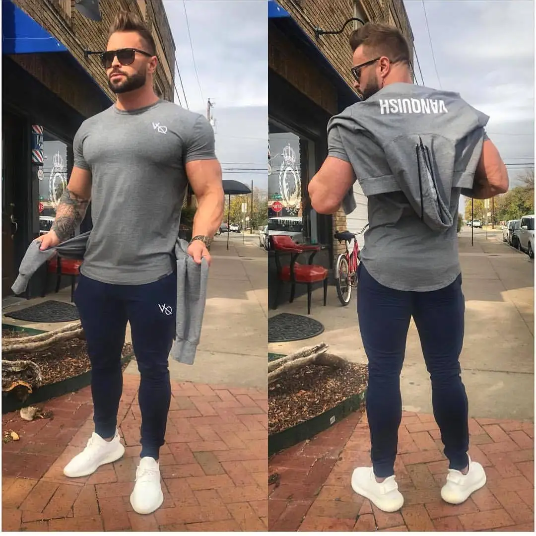 Muscle Dr. Brother летняя новая стильная Спортивная футболка для фитнеса, бега, фитнеса, повседневный костюм с короткими рукавами и шортами