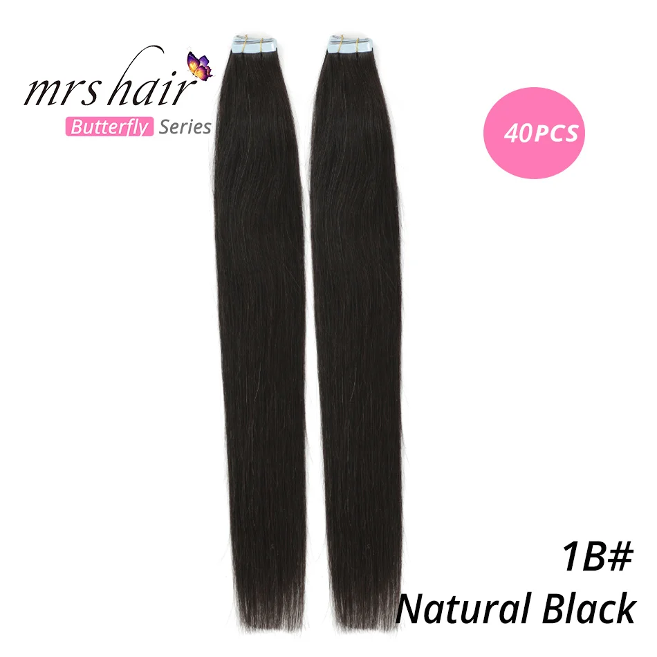 # 1B Mrshair Клейкие ленты в Пряди человеческих волос для наращивания 1" 18" 2" 22" 2" машина сделала Волосы Remy на Клеящие средства Клейкие ленты pu кожа утка Невидимый 20 штук - Цвет: # 1B