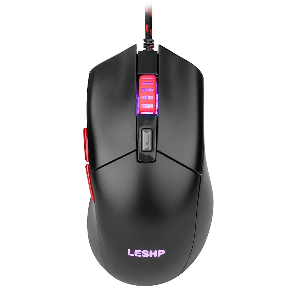 LESHP USB Wired Optical Gaming Game Mouse 3200 DPI Adjustable for Pro Gamer with 5 Buttons 7 Color LED Lights Cycle Breath
