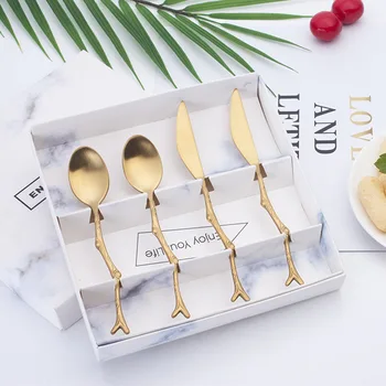 

Creative Cutlery Set Gold Design Spoon and Knife Set Stainless Steel Tableware Cake Fork Gift Faqueiro Tablewear Set AC50CS