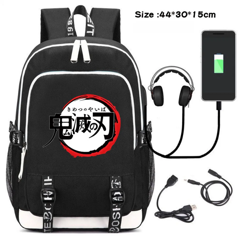 Anime Cosplay Demon Slayer: Kimetsu no Yaiba USB Backpack Big Shoulders Bag Travel Bag