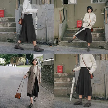 

2020 Spring Summer Women High Waist Skirt Solid Color Pleated Skirt Women Causal Midi Skirts