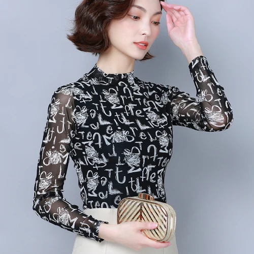 

2019 Spring Autumn New Fashion Style Letter Printing Designs Women Shirt Simple Elegant Temperament Slim Female Bottoming Blouse