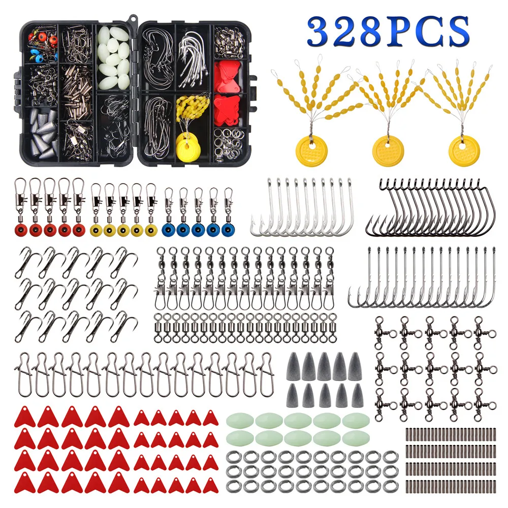 328 шт. джиг рыболовные снасти с тройными Крючки рыболовные крюки Вертлюги защелки Техасские установки грузила рыболовная коробка