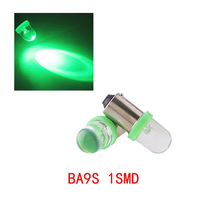 

50Pcs/Lot Green BA9S 1SMD LED Bulbs License Plate Lights White Car LED Instrument Light Round Head LED Bulb 12V