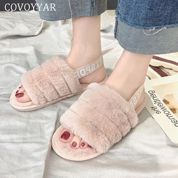 

COVOYYAR 2019 Fur Slippers Women Flat Shoes Furry Women Sandals Slingback Slides Fluffy Indoor/outdoor Casual Shoes WSS480