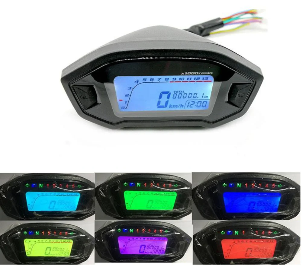 12V Universal Motorcycle LCD Digital 13000rpm Speedometer Backlight Motorcycle Odometer Waterproof sun-proof r30