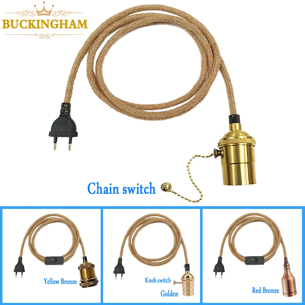 Retro Hemp Rope Cord Twisted Cable Braided Flexible Pendant Light Socket lamp holder pendant lamp vintage pendant lights With EU Plug Switch Vintage E27 Edison Bulb Lamp Holder