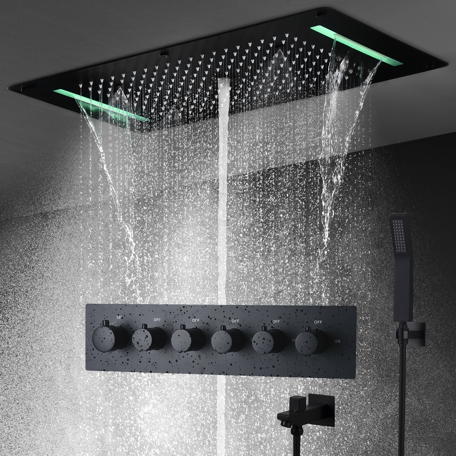 Matte Black RGB LED Shower Head Set Constant Temperature Valve Mixer