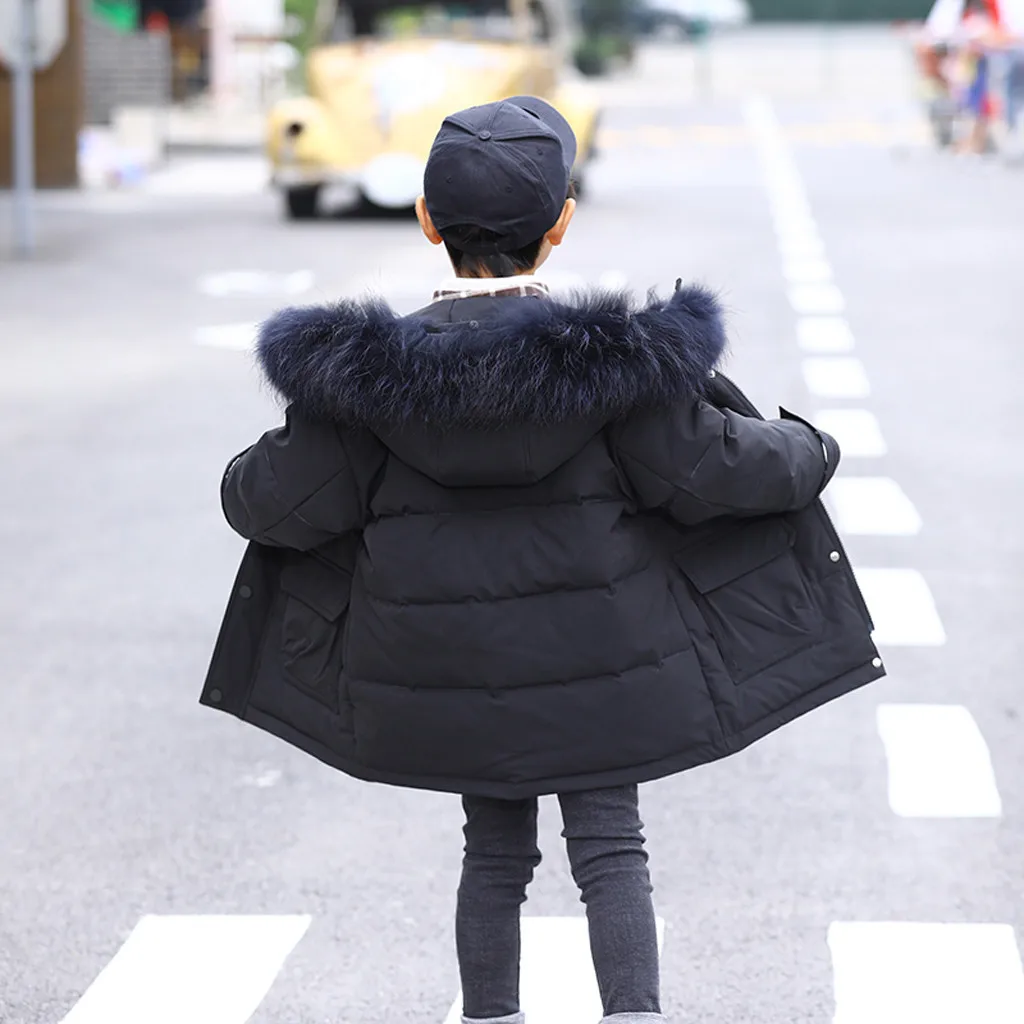 Hooded Outerwear Coat For Kids Girls Winter Faux Fur Hooded Parka Down Coat Puffer Jacket Padded Overcoat Outerwear#1018
